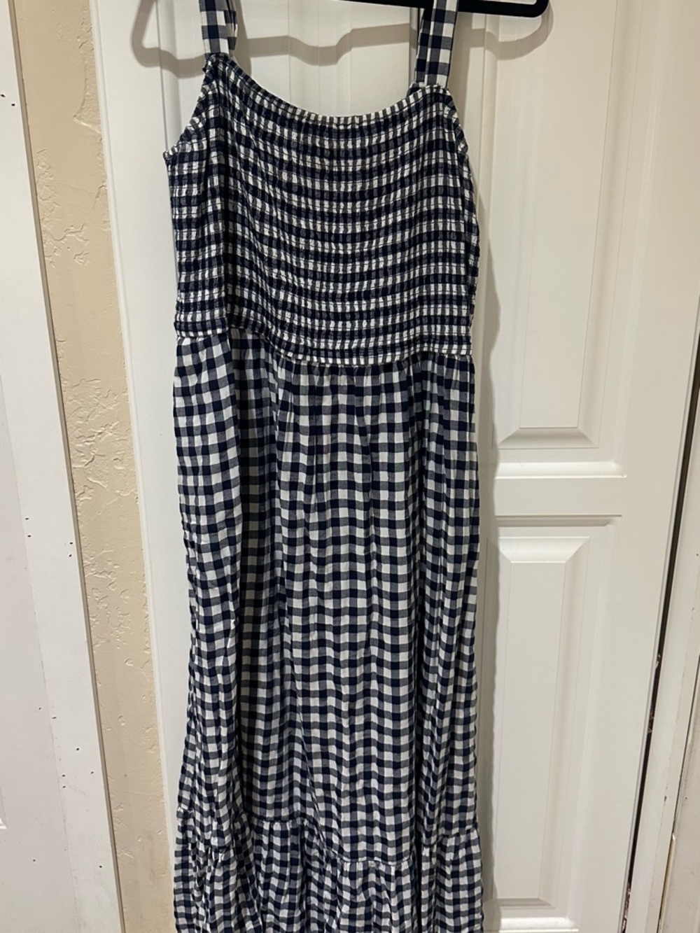 Lane Bryant Navy and White Gingham Maxi Dress with Smocked Waist
